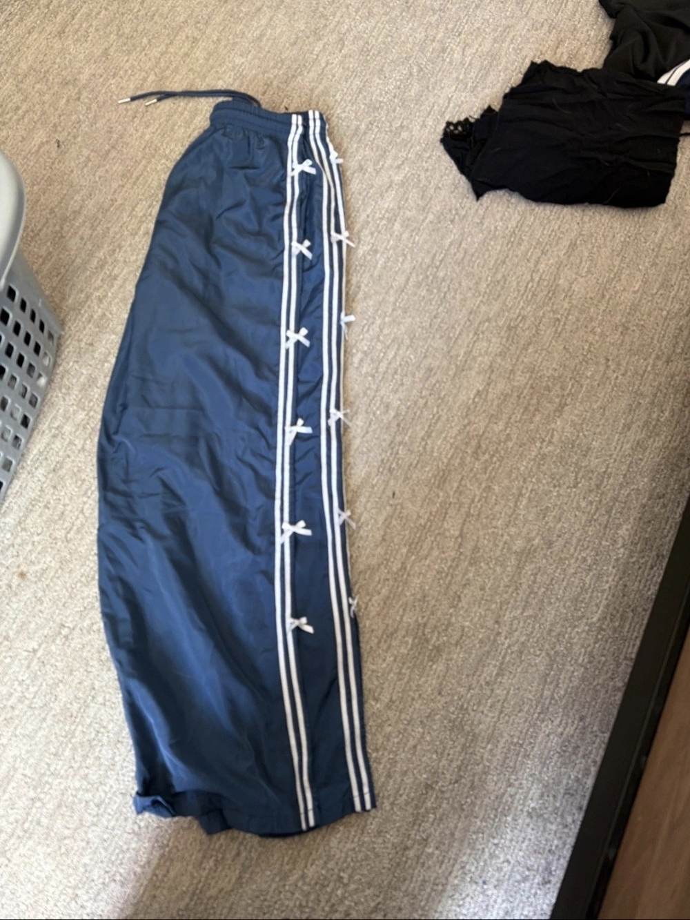 Womans Navy Blue Side-Stripe Snap Track Pants